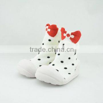 Hot sale Egypt cotton white rubble sole child tube sock with cute bowknot rib