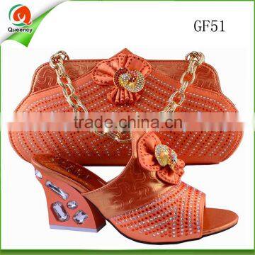 orange leather handbags and women's high heel shoes to match for wedding