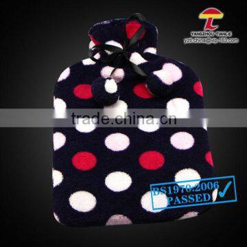 2000ml hot water bag with coral fleece with colorized dots