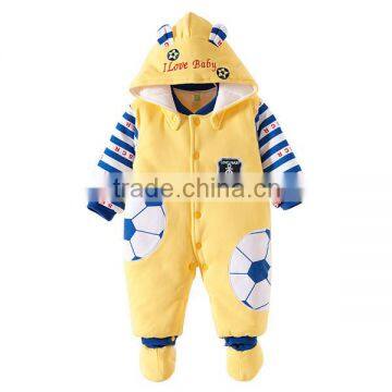 Full cotton long sleeve football printing soft baby rompers baby winter hooded romper