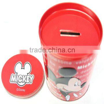 Round shape red coin bank Tin Box made in china/saving Box