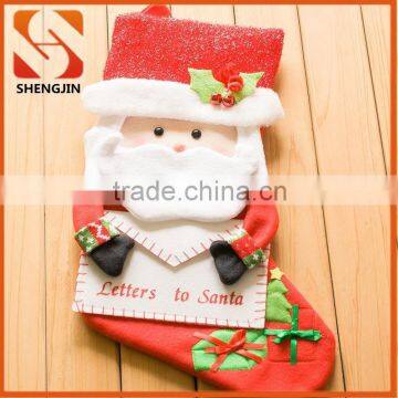 Hot selling red and white christmas decorative stocking with Santa snowman