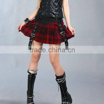 Glp 2013 punk black and red plaid spaghetti strap punk pleated decoration short skirt 71241
