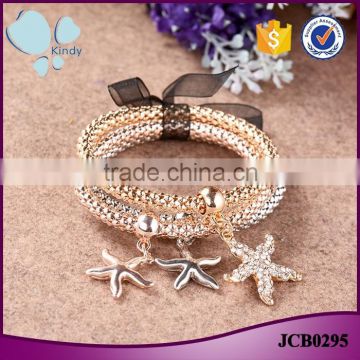 Environmental zinc alloy gold wihte gold plated 3 pieces set starfish charm bracelet                        
                                                                                Supplier's Choice