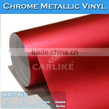 Bright Shiny Color 1.52*20M CARLIKE Matte Chrome Metallic Red/Blue Car Vinyl Film