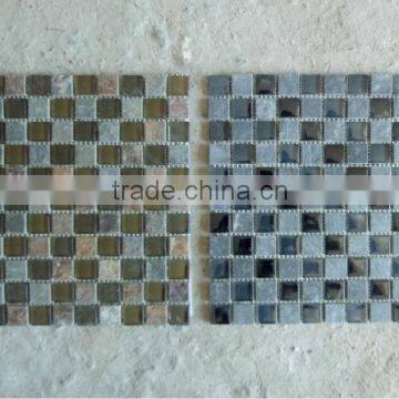 Glass mix black slate square Mosaic Tiles