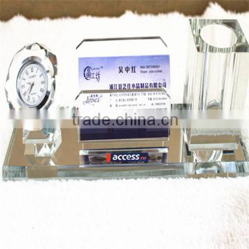 office set promotional three in one crystal penholder and card holder with clock