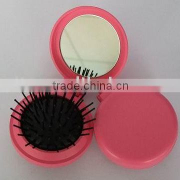 pink color foldable comb with mirror