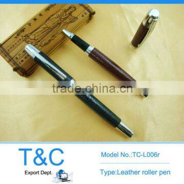 TC-L006r metal roller ball pen with all leather,leather pens gift set