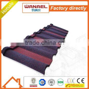 No come-off Wanael colorful stone chips coated metal roof tile/ roof shingles tile for sale