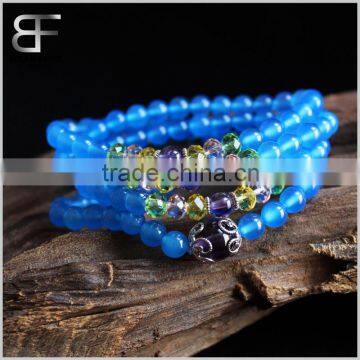 Natural Blue Agate Energy Wrist Mala Prayer Wrap Bracelet Necklace