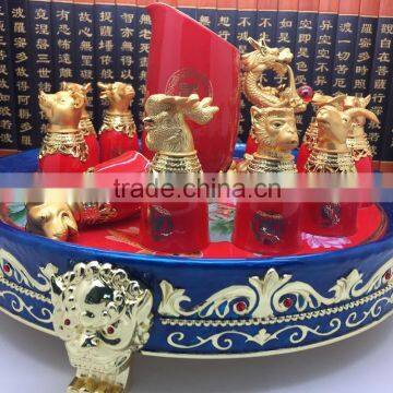 [Factory Best Sales] 12 Animals Zodiac red Ceramic Glass