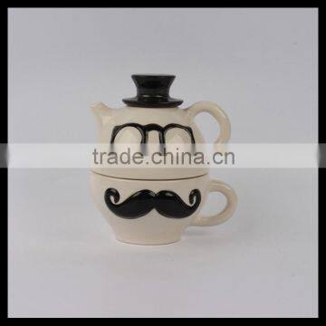 2pcsCeramic Mustache Teapot and Cup set