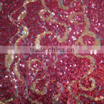 3mm 6mm red sequin embroidery on mesh fabric