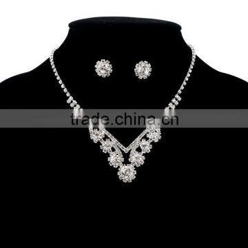 Fashion silver plated flower crystal diamond jewelry set