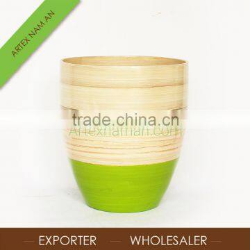 Garden round green bamboo flower pot, spun bamboo planter pot in Vietnam