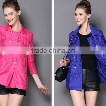 Ladies Fashion semi casual women slim fit double breasted long trench coat