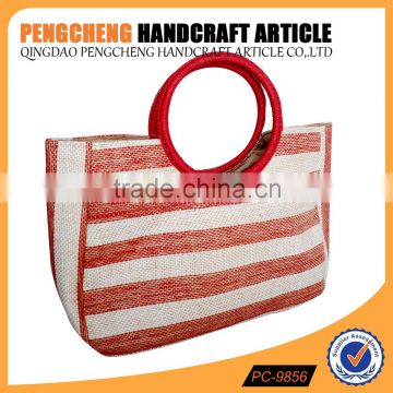 women fashion jute bag hot sale round handle stripe handbags