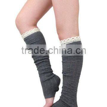 High Quality Cotton Adult Knitted Knee High Leg Warmers Ruffled Lace Winter Women Boot Socks Leg Warmer 5 Colors photo-2
