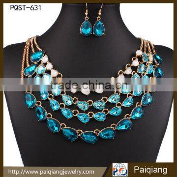 Newest design fashionable teardrop stone bridal necklace and earring jewelry set