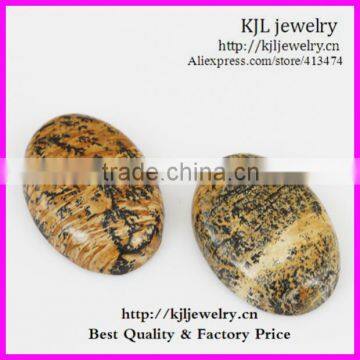 KJL-BD5338 Wholesale Natural flatback egg shape Picture jasper Gemstones lose beads 7X18X25mm