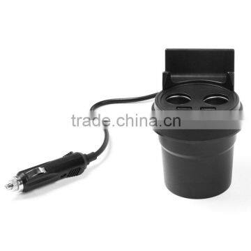 Cup type car charger with 2 cigarette hole double USB output