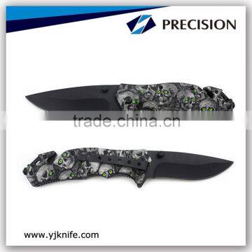 Skull Zombie Slayer Grip Handle Assisted Openning Rescue Pocket Knife With Glass Breaker