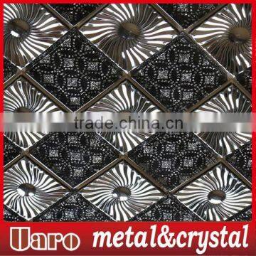 Black Crystal Glass & Art Metal Flower Mosaic Tile