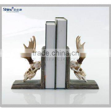 promotional gift deer head skull bookends wooden imitation best selling bookends