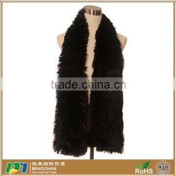 Soft Black Solid Color Warm Long Faux Fox Fur Scarf Wrap