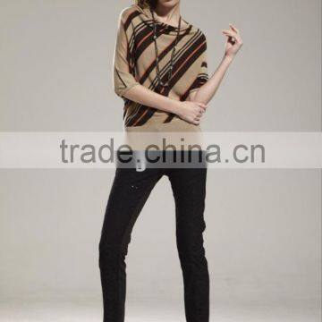 ladies' round neck dolman sleeve pullover intarsia knitted sweater