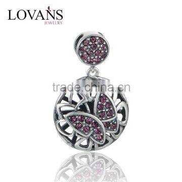 New Fashion Butterfly Round Silver Metal Pendant With Red Crystal