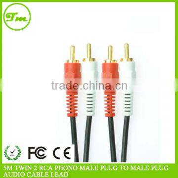 5M TWIN 2 RCA PHONO MALE PLUG TO MALE PLUG AUDIO CABLE LEAD