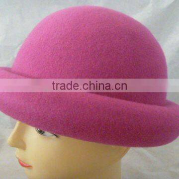 fashion women 100% wool felt vintage style rolled brim pattern hat