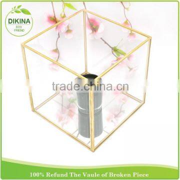 Metal Cube Frame Shadow Counter Display for Cosmetics , Geometric Money Card Holder - Wedding Gift Candle Stand Glass Box photo-2