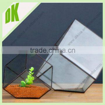http://Materials: Glass, Solder, patina, copper tape//Glass Geometric Large Hexahedron Planter