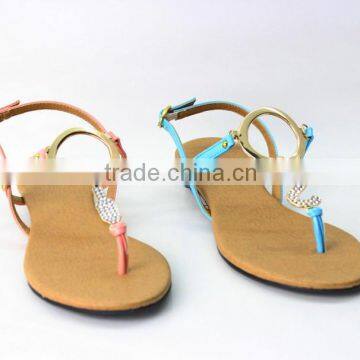 latest ladies fashion flat summer sandals with ring shape upper