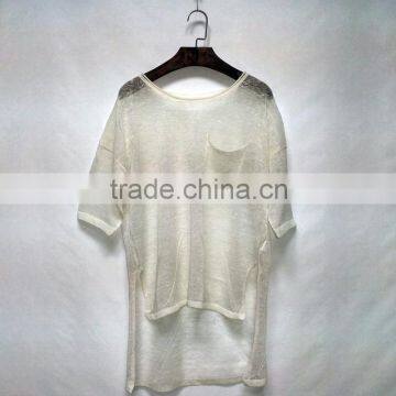 15JWL0212 woman linen fashion knitted shortsleeves loose type sweater