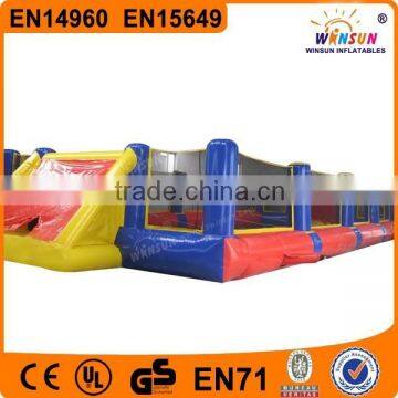 EN14960 durable 0.55mm PVC amusing mini inflatable soccer field for kids gane