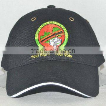 Guangzhou hat factory professional custom 6 panel / 100% cotton / / embroidery logo/black baseball cap with white sandwich