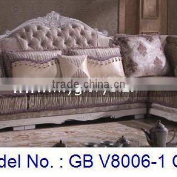 Antique Royal Design Wooden Fabric Corner Sofa Set Luxury Home Furniture For Living Room