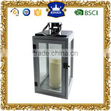 White simple LED wooden lantern with stainless steel top