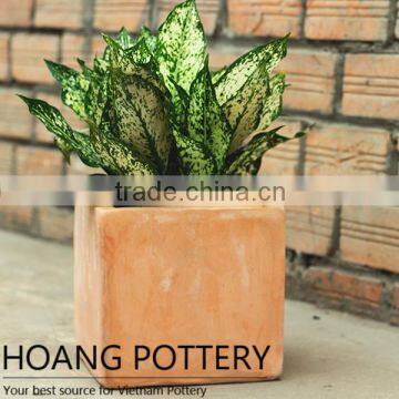 Square Red Clay Flower Planter - Vietnamese Ceramic Pot