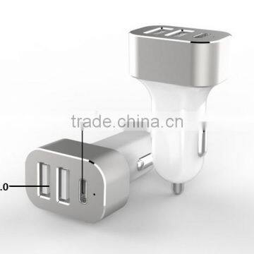 New 3 Interface Smart car charge USB TYPE-C car charger Type-C fast charge