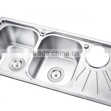 S9749 Hot Sell to Ethiopia/sri Lanka Double Bowl With Drainer Board and Dustbin