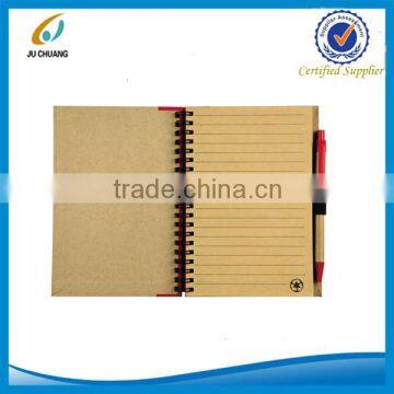 Recycled kraft cardboard material spiral notebook with pen