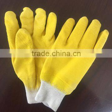 Yellow latex coated palm full gloves and industry working safety