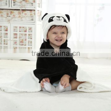 Newset cheap home animal head plush baby blanket/Plush animal hooded kids Blanket/Soft panda coral fleece hooded baby blanket