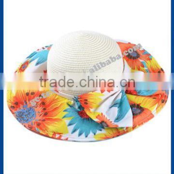 hot new products for 2014 Spring and summer sunflower bowknot visor cap Wide brim lady hate para straw hat and cap custom logo