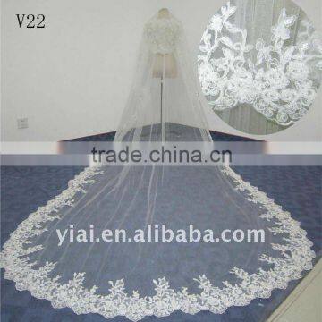 V22 Real Sample Long Beaded One Layer Lace wedding Veil 2012